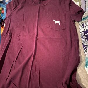 Women’s Burgundy T-Shirt with Pink Dog Logo, size XS, new without tags